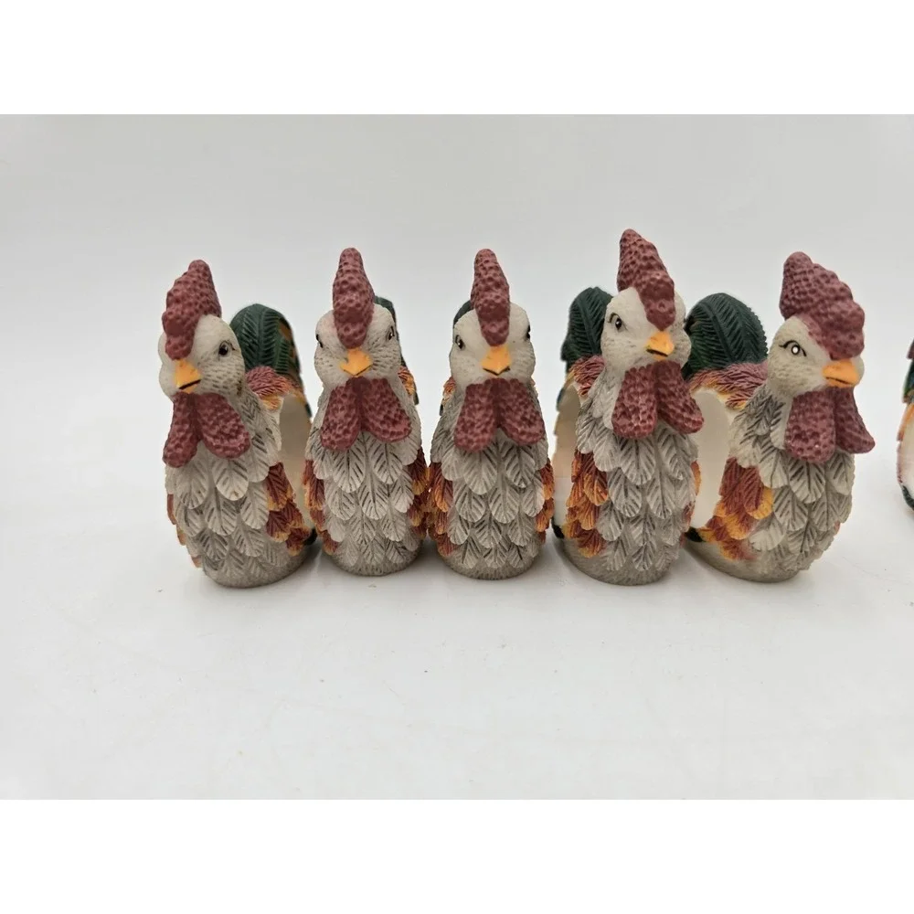 Lot Of 12 Rooster Napkin Ring Holders‎ Resin Country Chicken Bird Set
